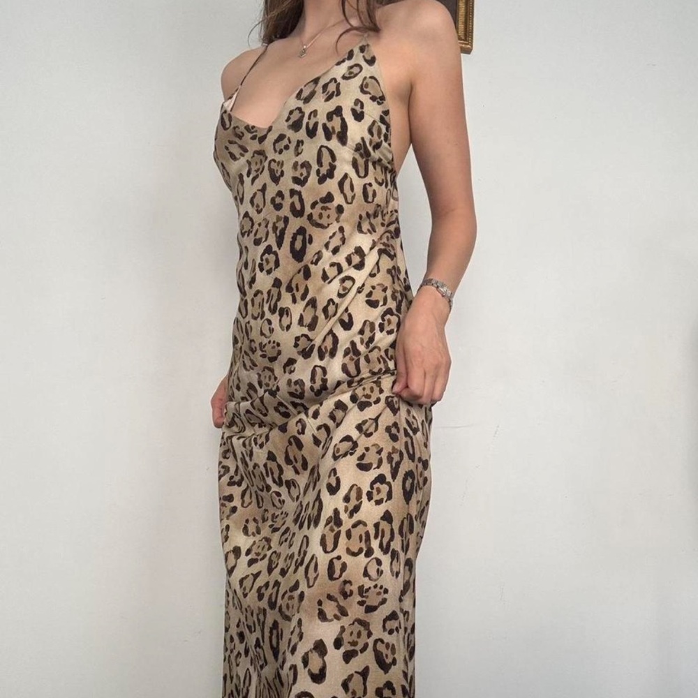 Revolve Amelia Slip Leopard Animal Print Metallic Slip Dress